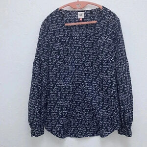 CAbi Te Amo Blue Puff Long Sleeves Love Print Top Size XS